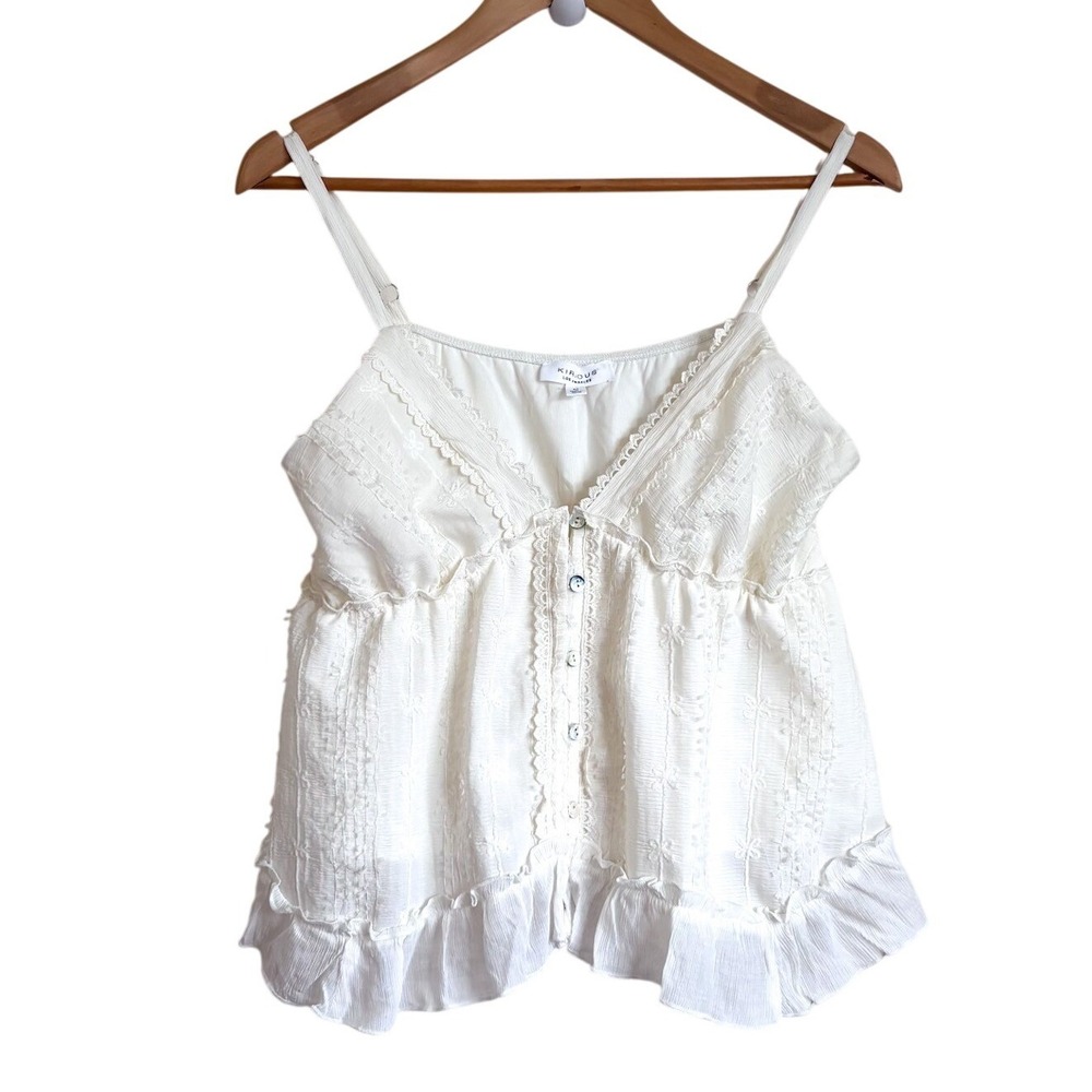 Kirious‎ Los Angeles Boho Lace Babydoll Cami Tank Medium White Ruffle Romantic